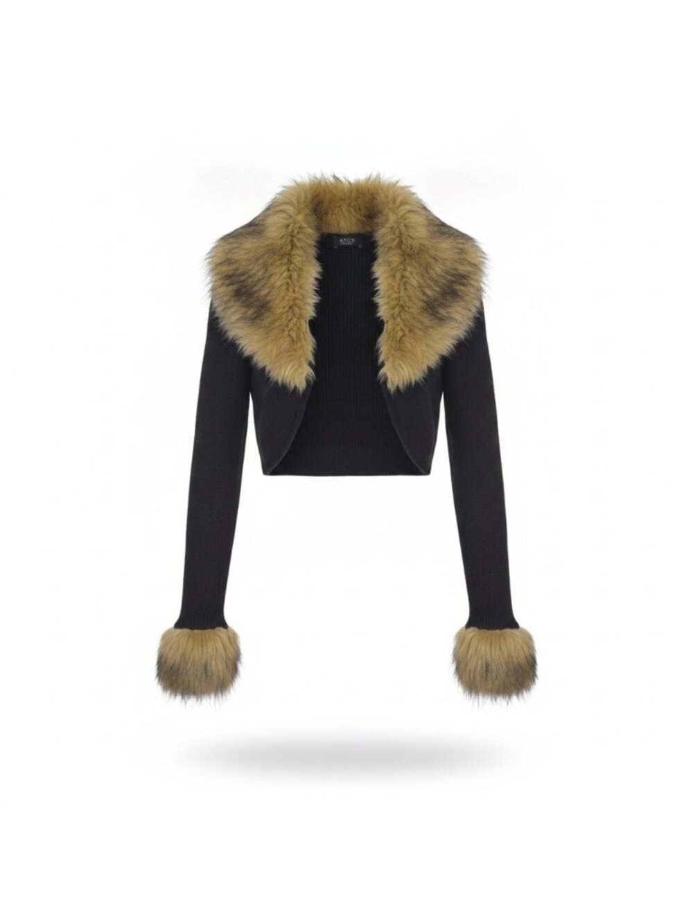 Akira Womens Black Faux Fur Collar & Cuff Cardigan Stylish Soft Ribbed Sz L
